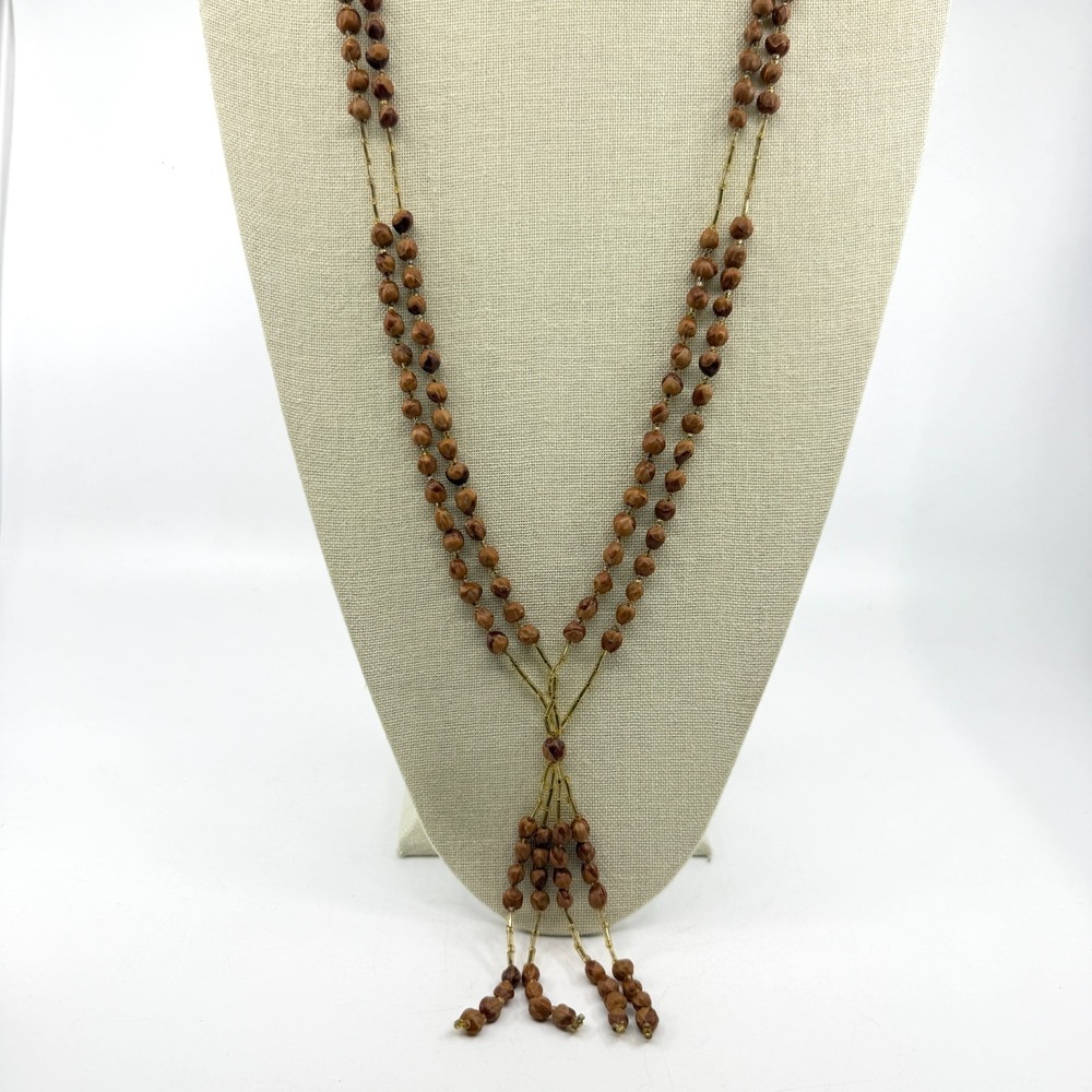 Brown Beaded Y Necklace Boho Long Tassel Statement Sweater Chain Jewelry Gift
